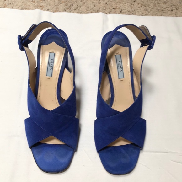 Prada lapis blue suede sandals with 4” heel - Picture 1 of 6
